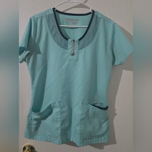 Medium Grey's Anatomy Light Blue Green Color Short Sleeve Scrub Top